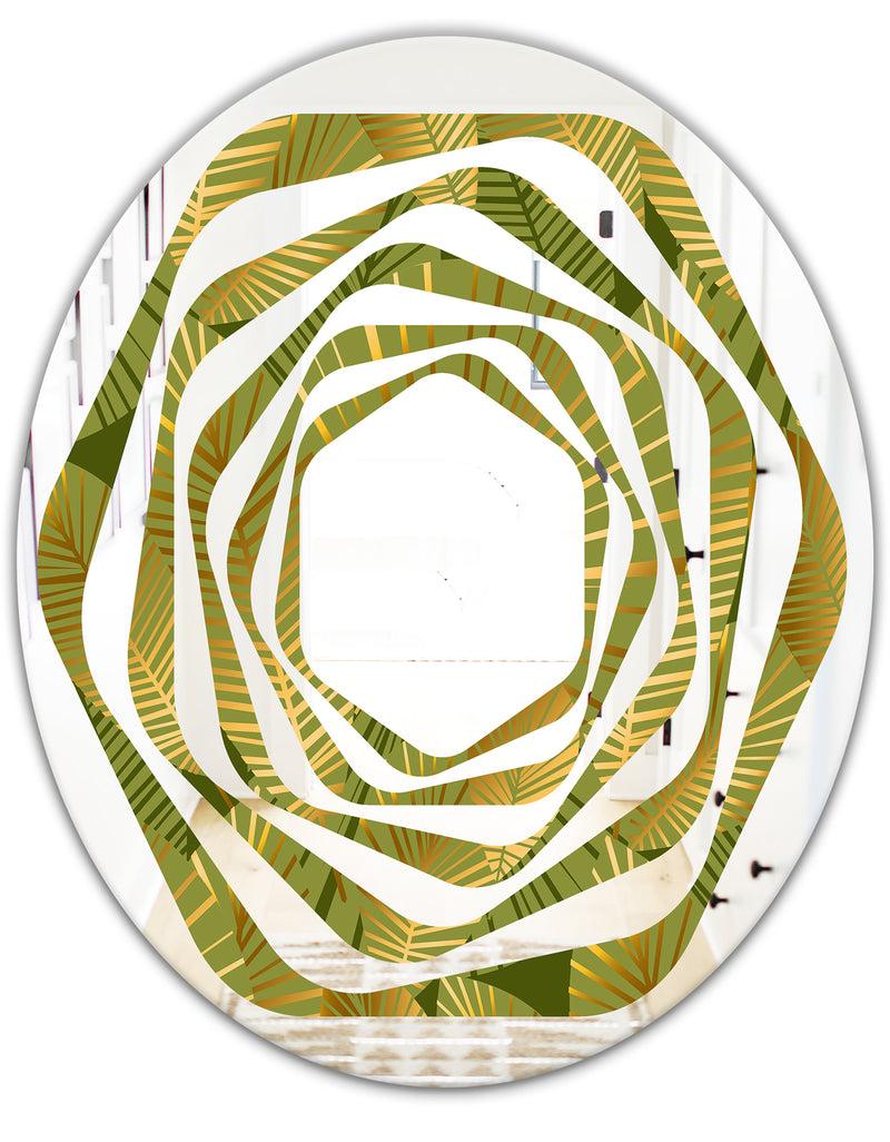 DesignQ Golden Leaves I - Modern Round Or Oval Wall Mirror - Whirl