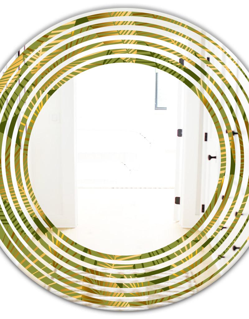 DesignQ Golden Leaves I - Modern Round Or Oval Wall Mirror - Wave