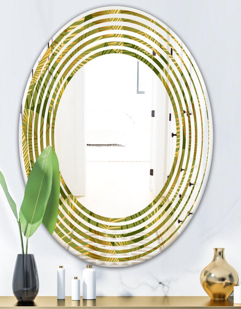 DesignQ Golden Leaves I - Modern Round Or Oval Wall Mirror - Wave