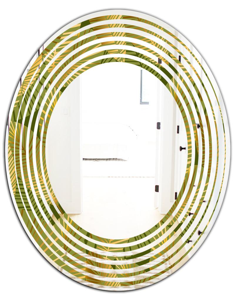 DesignQ Golden Leaves I - Modern Round Or Oval Wall Mirror - Wave