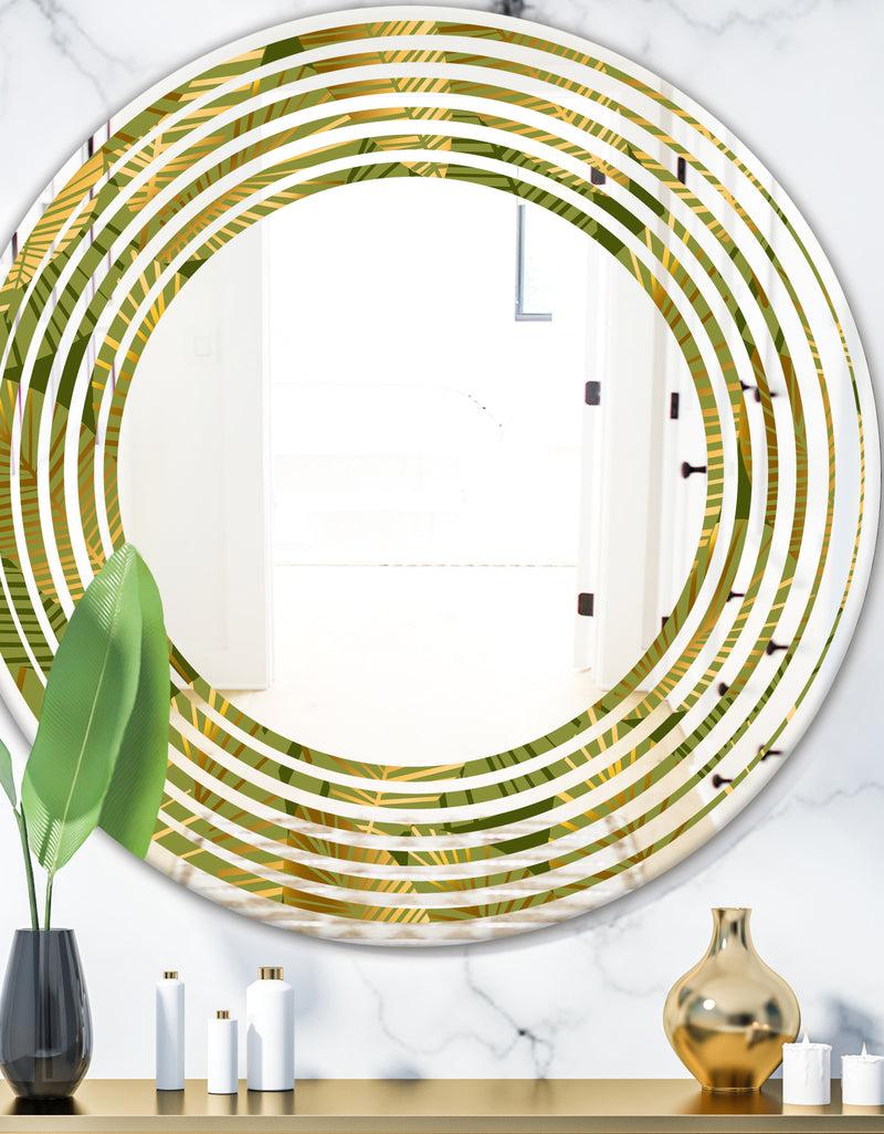DesignQ Golden Leaves I - Modern Round or Oval Wall Mirror - Wave