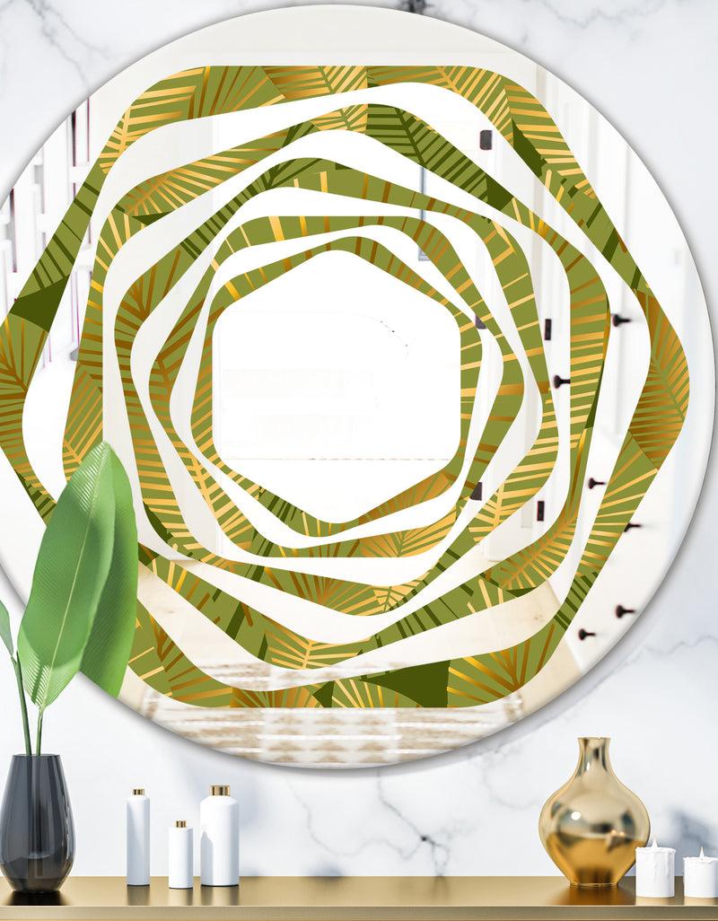 DesignQ Golden Leaves I - Modern Round or Oval Wall Mirror - Whirl
