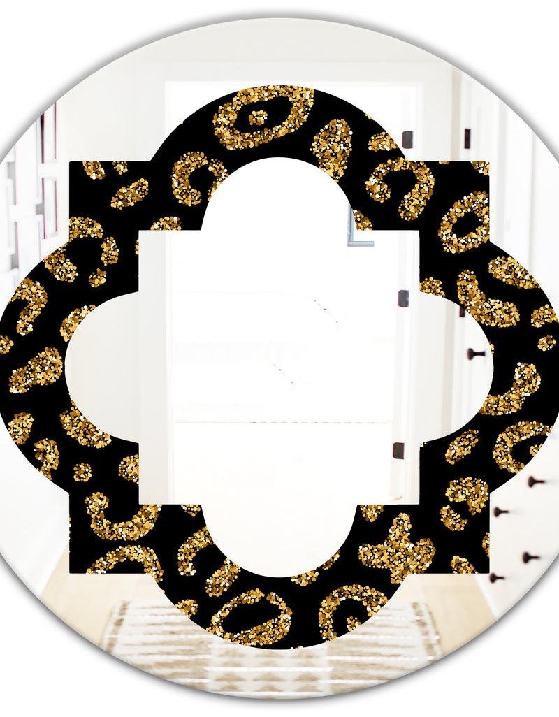 DesignQ Golden Leopard Fur - Modern Round Or Oval Wall Mirror - Quatrefoil