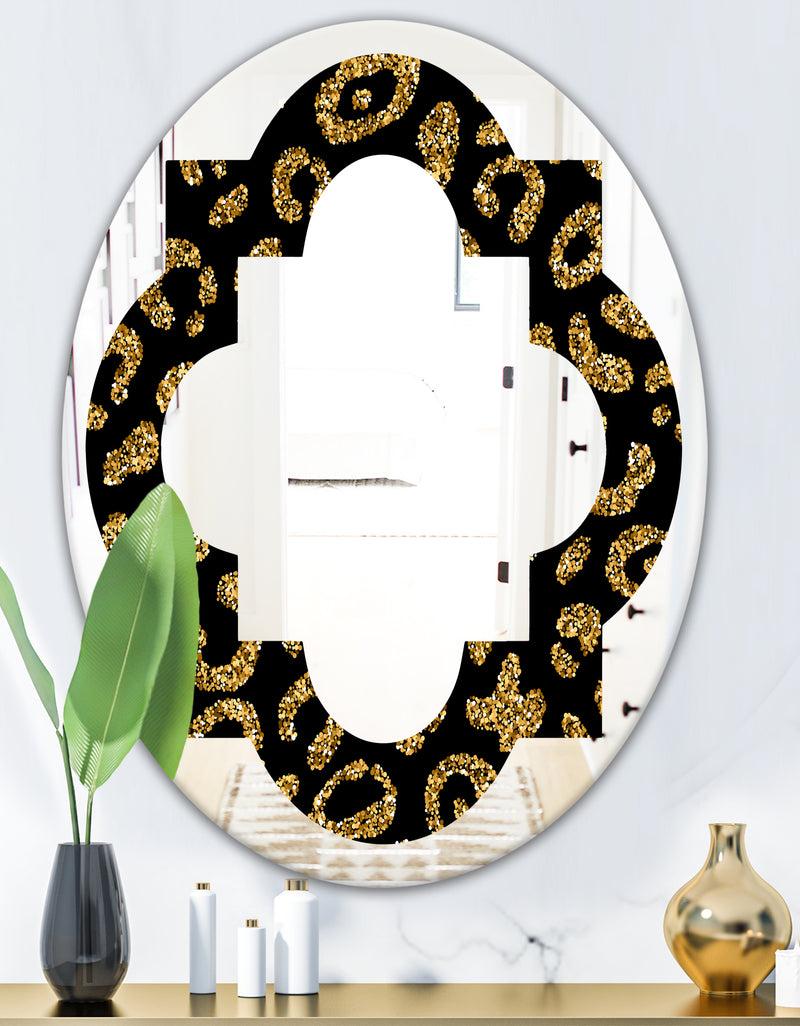 DesignQ Golden Leopard Fur - Modern Round Or Oval Wall Mirror - Quatrefoil