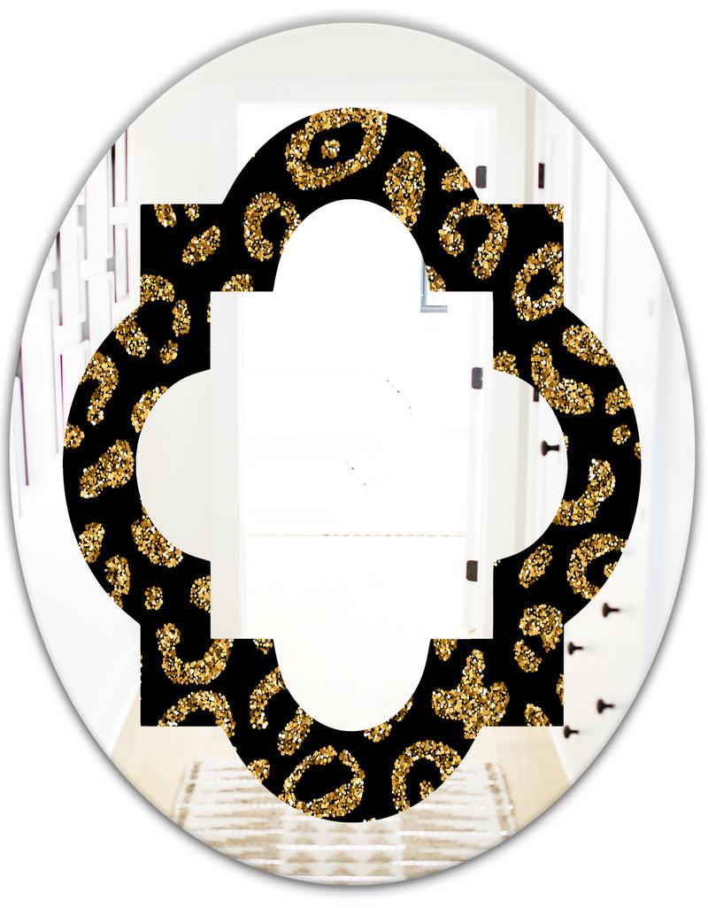 DesignQ Golden Leopard Fur - Modern Round Or Oval Wall Mirror - Quatrefoil