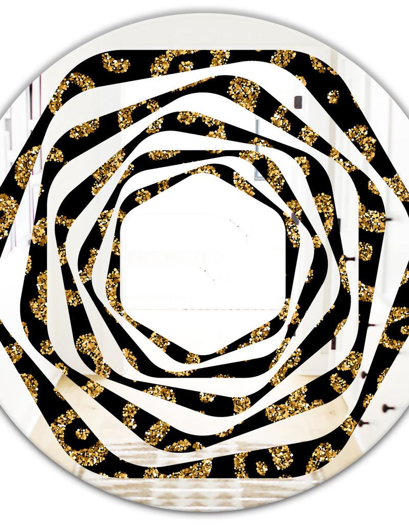 DesignQ Golden Leopard Fur - Modern Round Or Oval Wall Mirror - Whirl