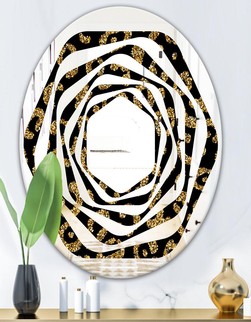 DesignQ Golden Leopard Fur - Modern Round Or Oval Wall Mirror - Whirl