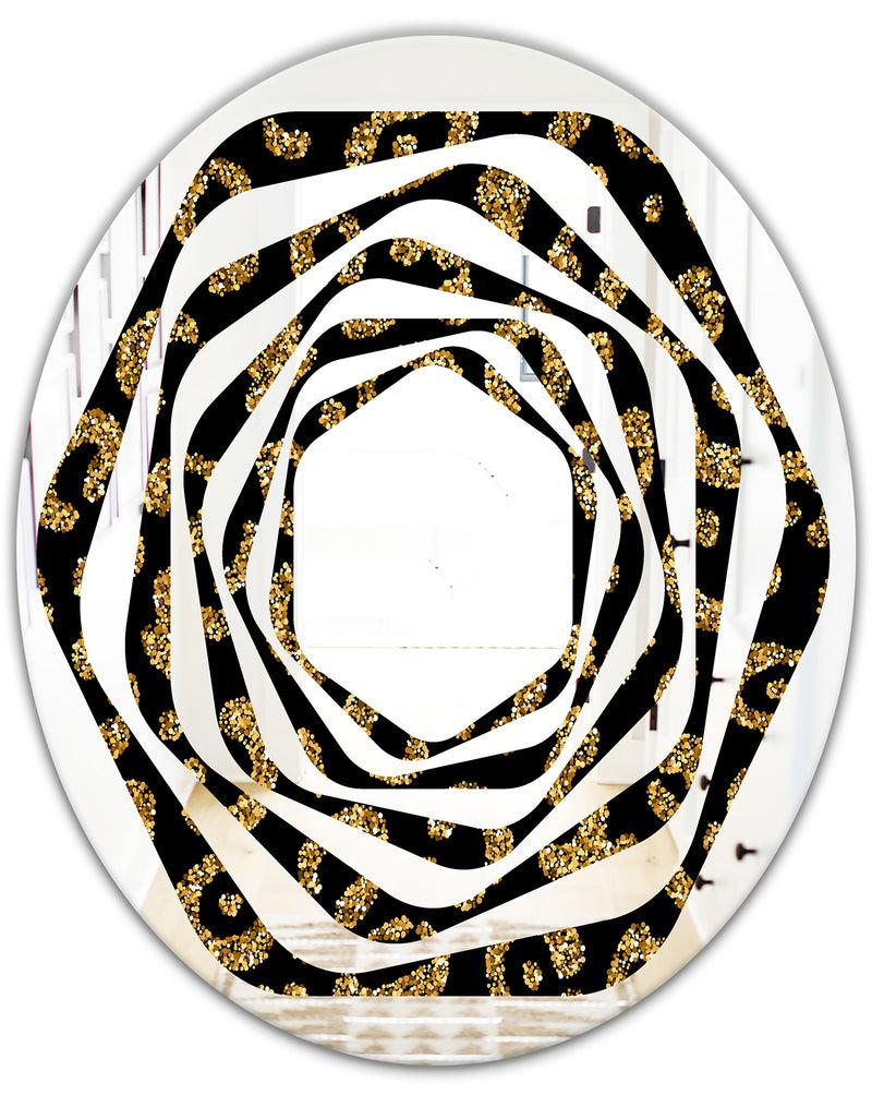 DesignQ Golden Leopard Fur - Modern Round Or Oval Wall Mirror - Whirl