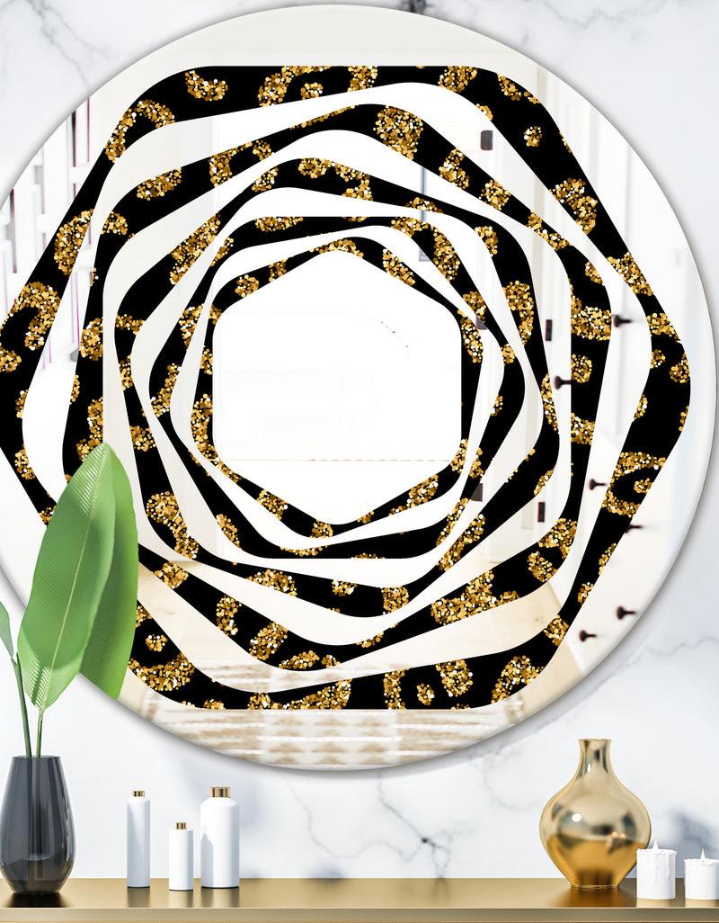 DesignQ Golden Leopard Fur - Modern Round or Oval Wall Mirror - Whirl