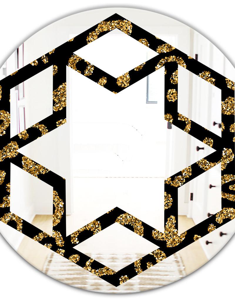 DesignQ Golden Leopard Fur - Modern Round Or Oval Wall Mirror - Hexagon Star