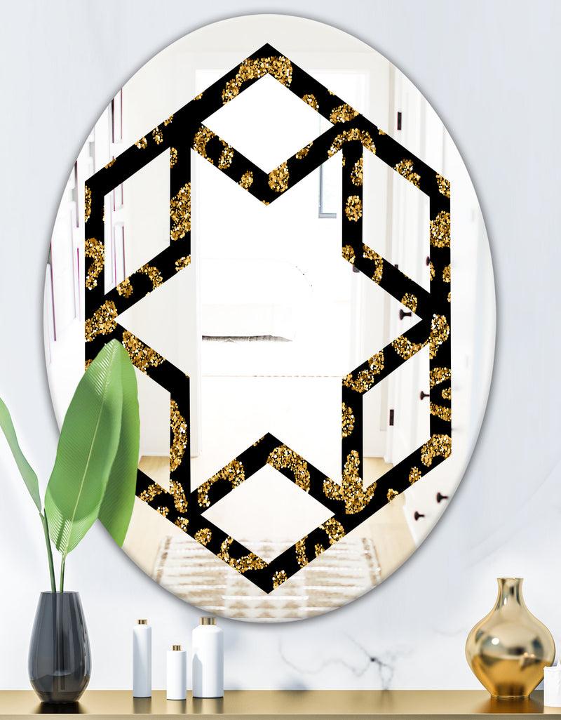 DesignQ Golden Leopard Fur - Modern Round Or Oval Wall Mirror - Hexagon Star