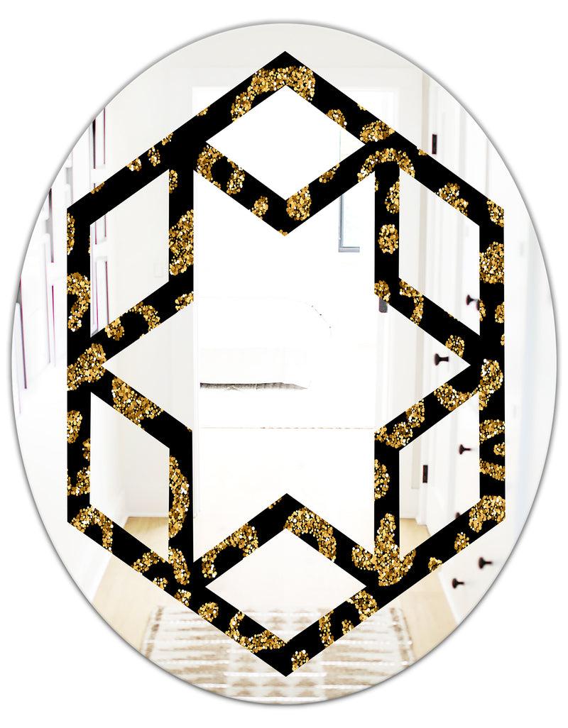 DesignQ Golden Leopard Fur - Modern Round Or Oval Wall Mirror - Hexagon Star
