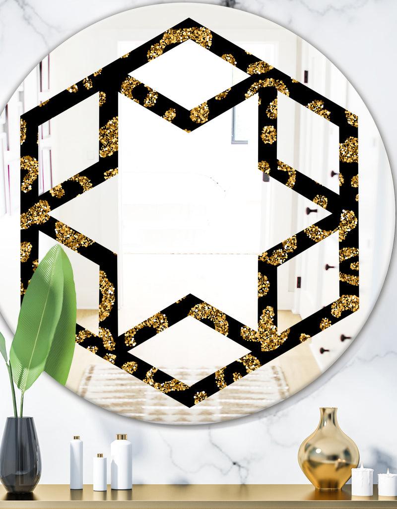 DesignQ Golden Leopard Fur - Modern Round or Oval Wall Mirror - Hexagon Star