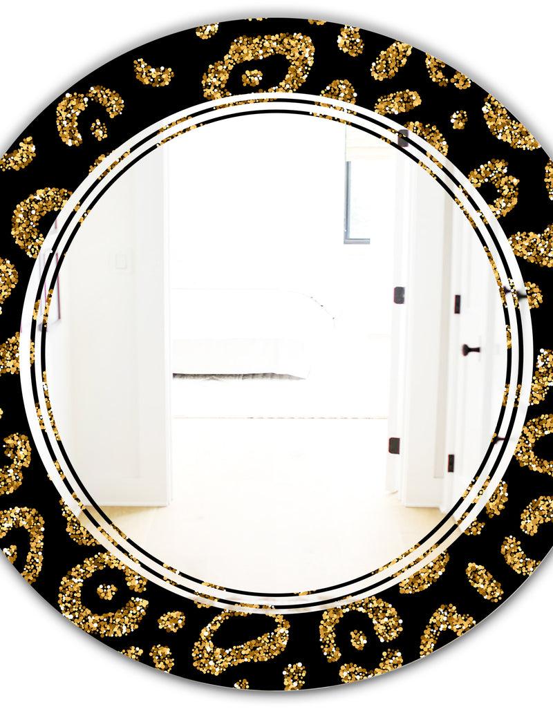 DesignQ Golden Leopard Fur - Modern Round Or Oval Wall Mirror - Triple C
