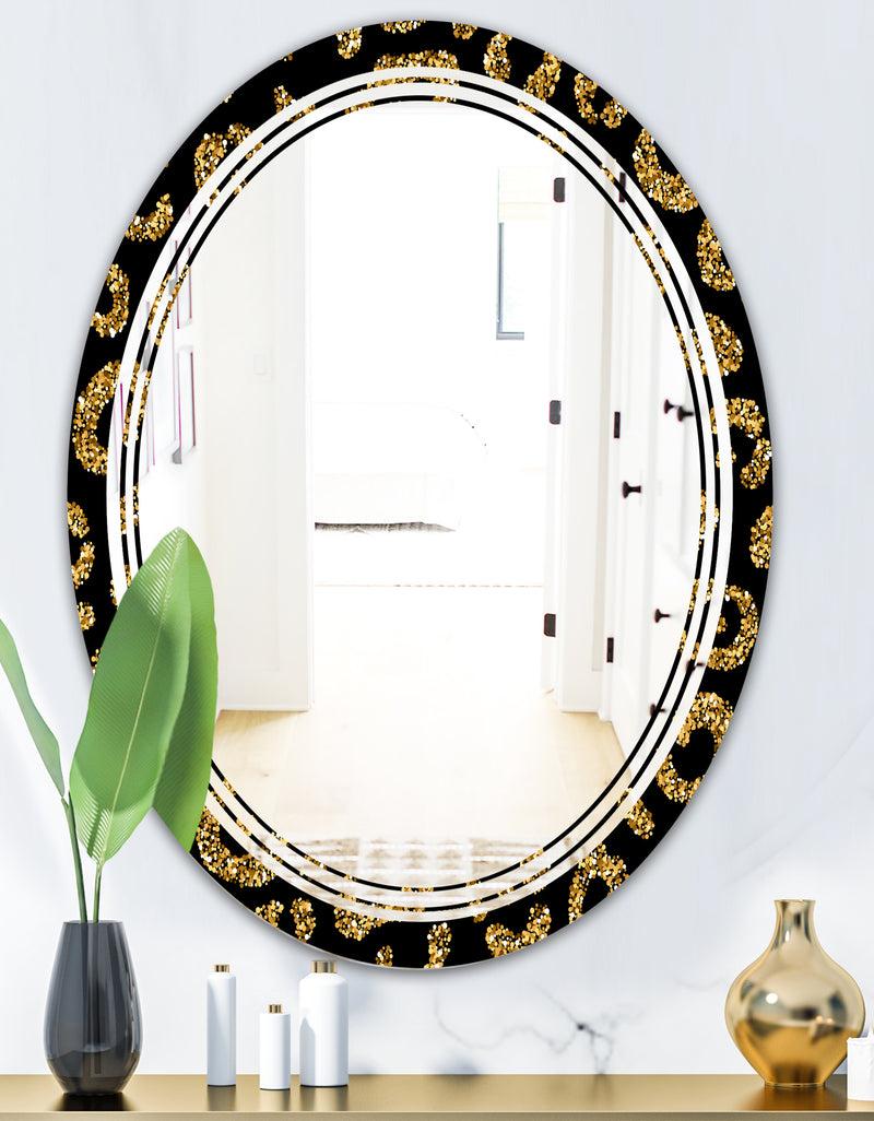 DesignQ Golden Leopard Fur - Modern Round Or Oval Wall Mirror - Triple C