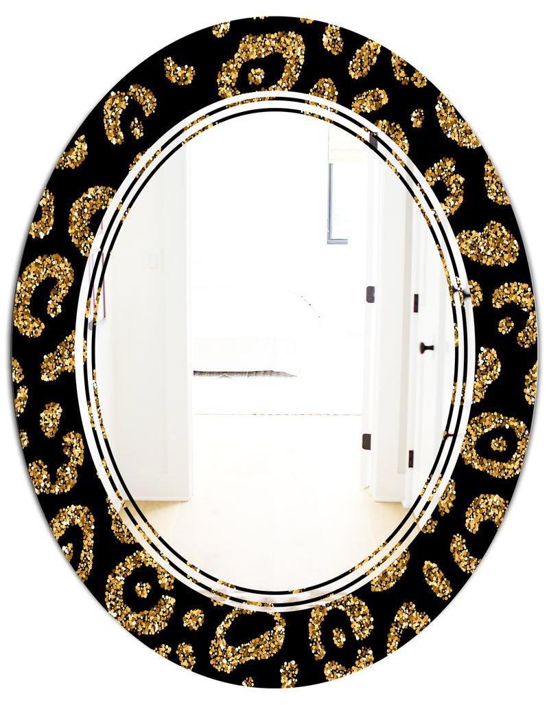 DesignQ Golden Leopard Fur - Modern Round Or Oval Wall Mirror - Triple C
