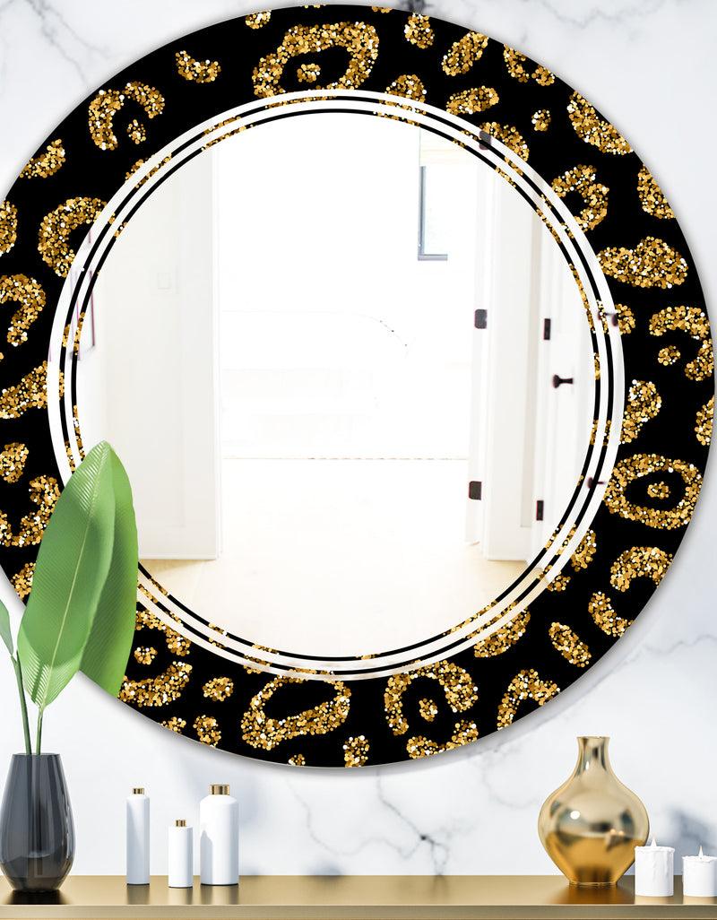 DesignQ Golden Leopard Fur - Modern Round or Oval Wall Mirror - Triple C