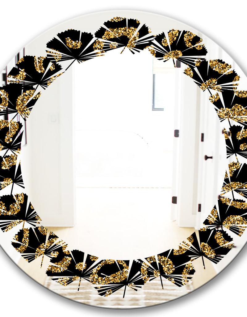 DesignQ Golden Leopard Fur - Modern Round Or Oval Wall Mirror - Leaves