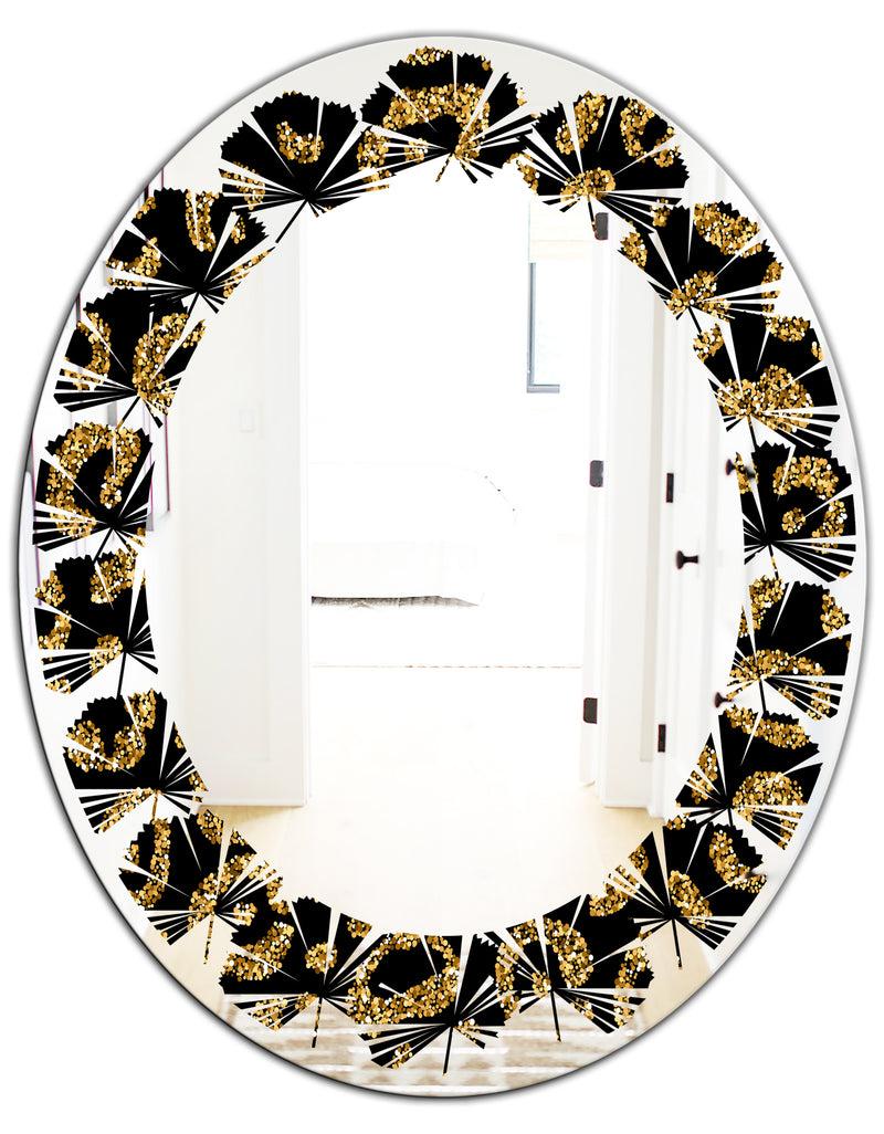 DesignQ Golden Leopard Fur - Modern Round Or Oval Wall Mirror - Leaves
