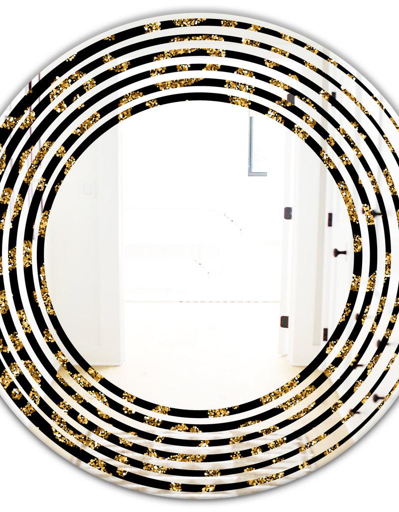 DesignQ Golden Leopard Fur - Modern Round Or Oval Wall Mirror - Wave