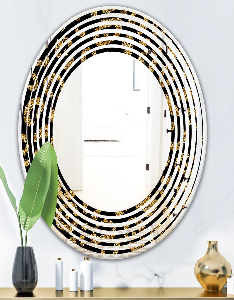 DesignQ Golden Leopard Fur - Modern Round Or Oval Wall Mirror - Wave
