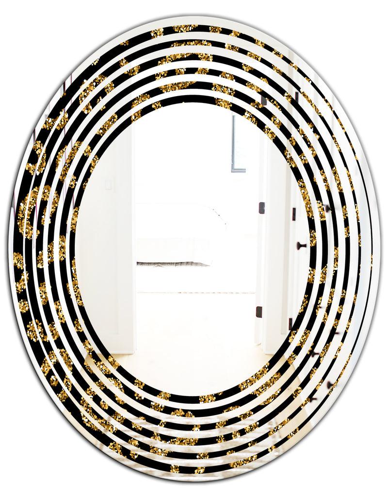 DesignQ Golden Leopard Fur - Modern Round Or Oval Wall Mirror - Wave