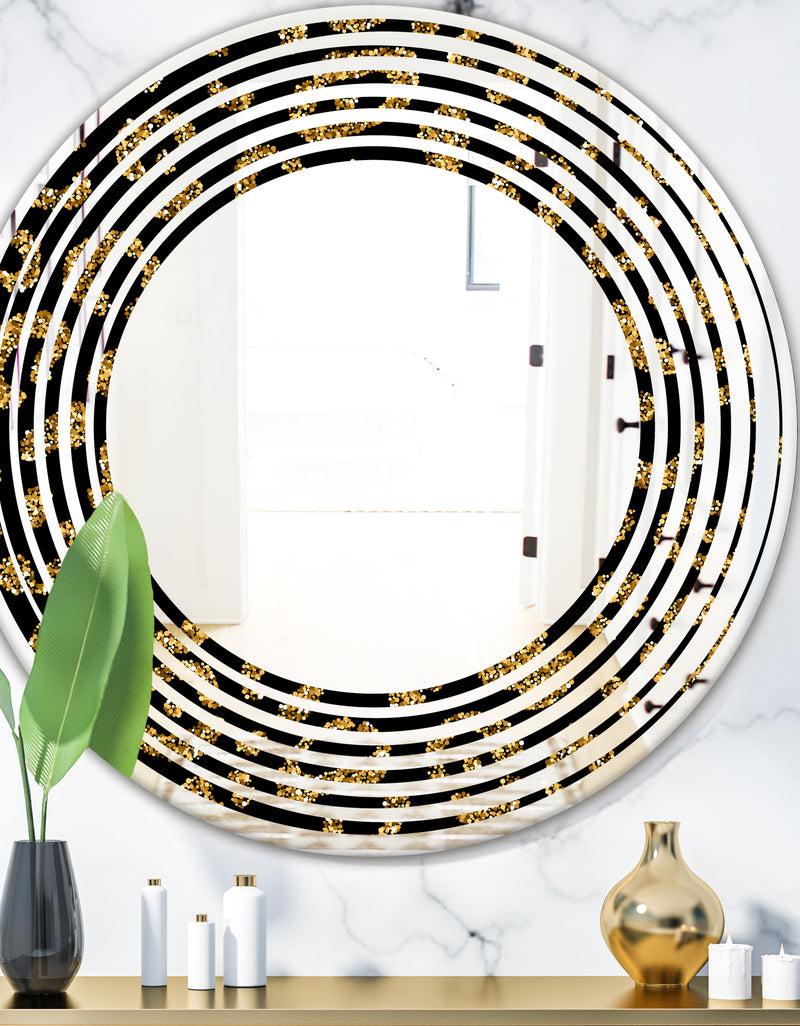DesignQ Golden Leopard Fur - Modern Round or Oval Wall Mirror - Wave