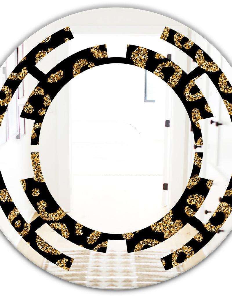 DesignQ Golden Leopard Fur - Modern Round Or Oval Wall Mirror - Space