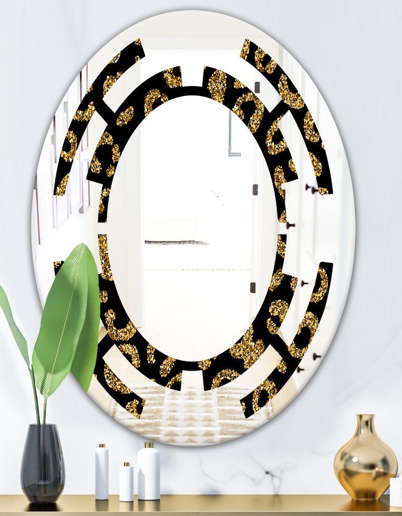 DesignQ Golden Leopard Fur - Modern Round Or Oval Wall Mirror - Space