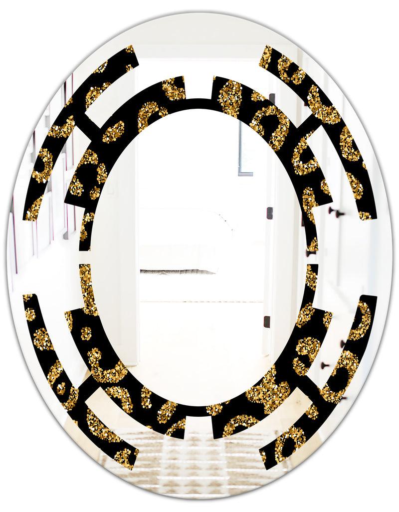 DesignQ Golden Leopard Fur - Modern Round Or Oval Wall Mirror - Space