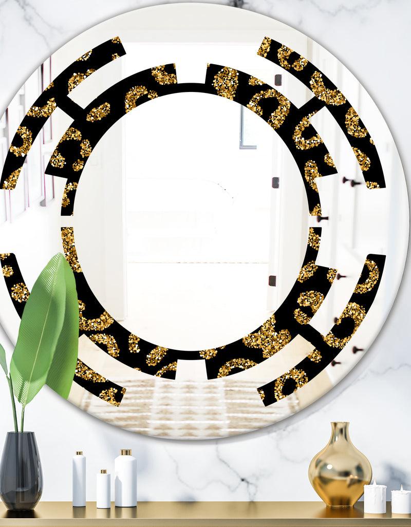 DesignQ Golden Leopard Fur - Modern Round or Oval Wall Mirror - Space