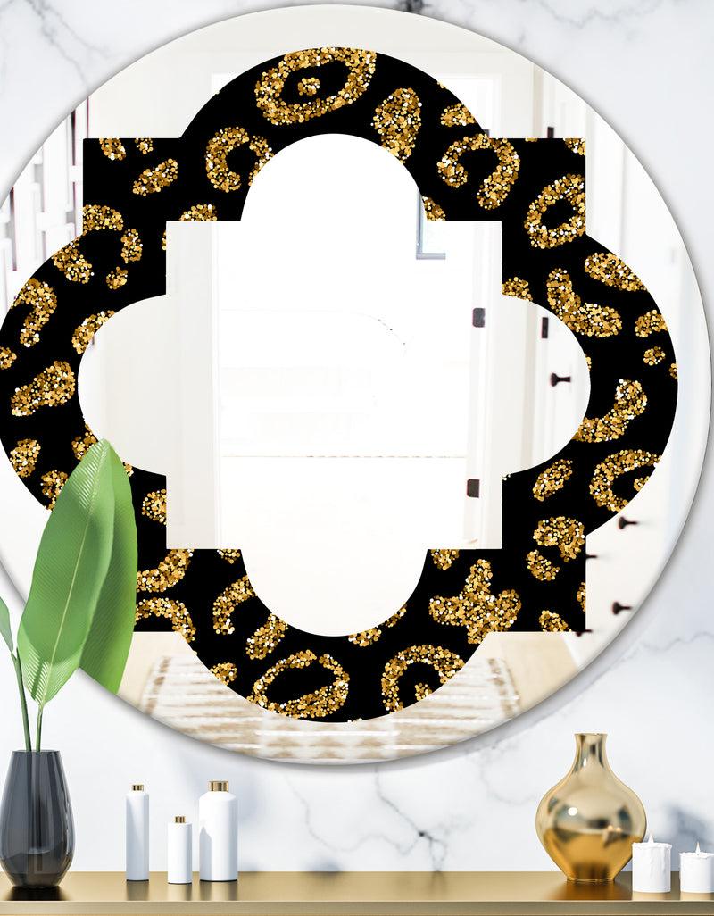 DesignQ Golden Leopard Fur - Modern Round or Oval Wall Mirror - Quatrefoil