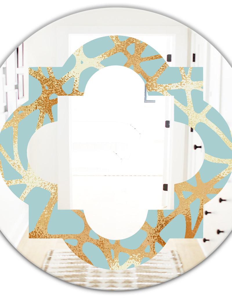 DesignQ Golden Luxury Metallic Geometrics IV - Modern Round Or Oval Wall Mirror - Quatrefoil