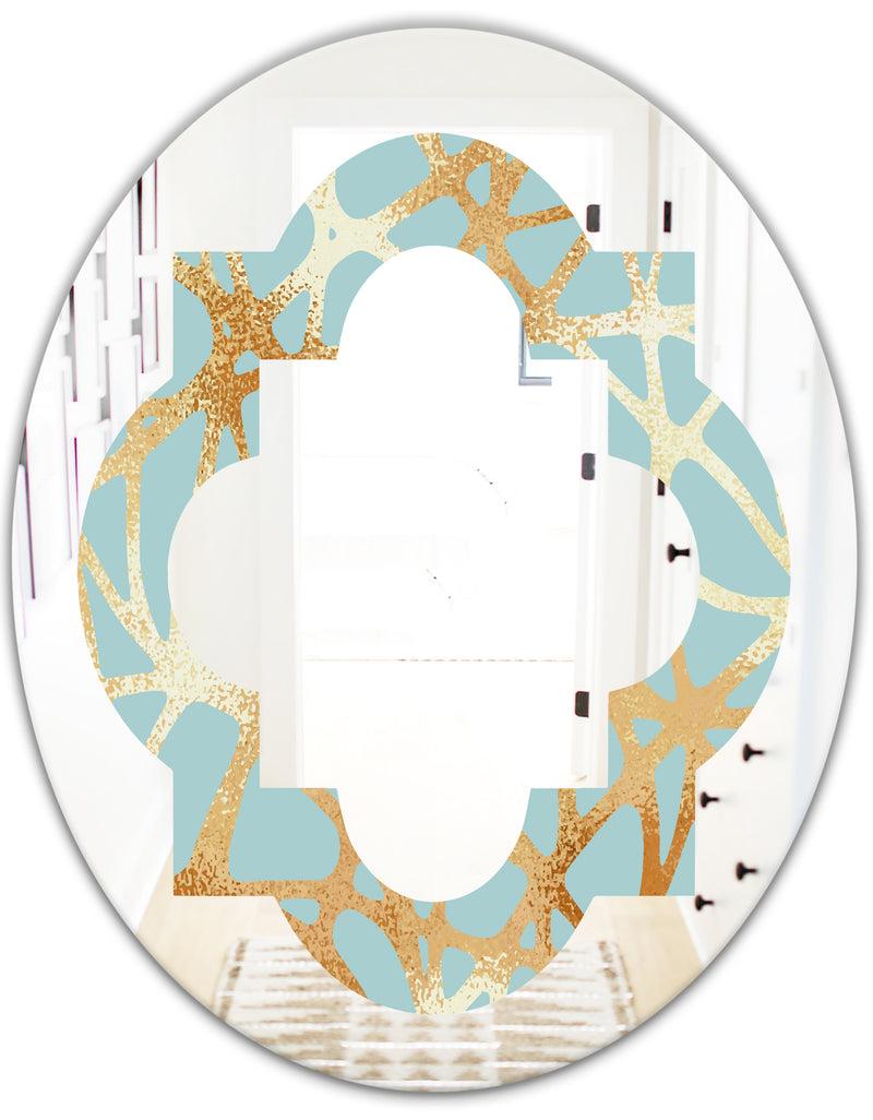 DesignQ Golden Luxury Metallic Geometrics IV - Modern Round Or Oval Wall Mirror - Quatrefoil