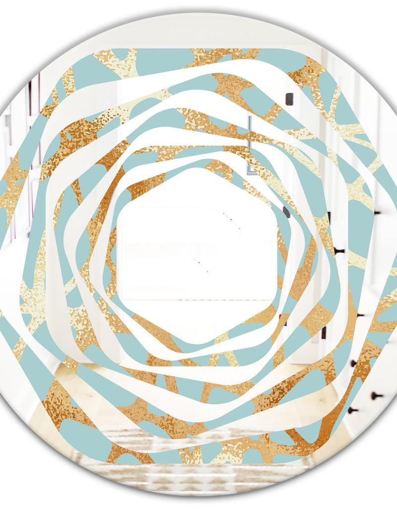 DesignQ Golden Luxury Metallic Geometrics IV - Modern Round Or Oval Wall Mirror - Whirl