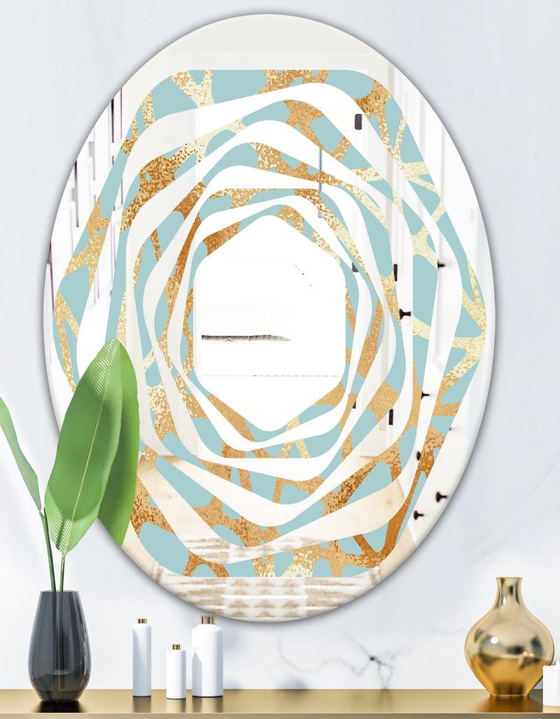 DesignQ Golden Luxury Metallic Geometrics IV - Modern Round Or Oval Wall Mirror - Whirl