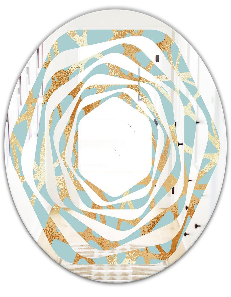 DesignQ Golden Luxury Metallic Geometrics IV - Modern Round Or Oval Wall Mirror - Whirl