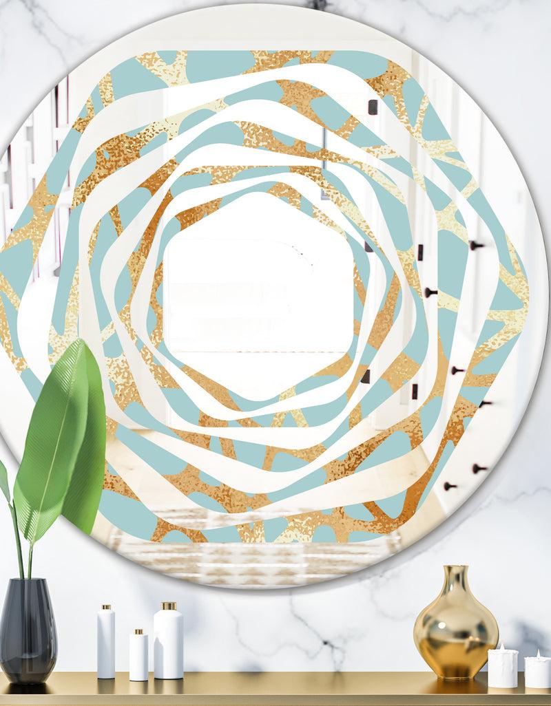 DesignQ Golden Luxury Metallic Geometrics IV - Modern Round or Oval Wall Mirror - Whirl