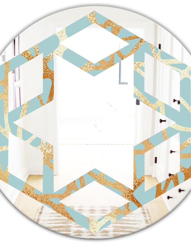 DesignQ Golden Luxury Metallic Geometrics IV - Modern Round Or Oval Wall Mirror - Hexagon Star
