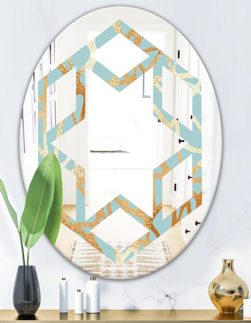 DesignQ Golden Luxury Metallic Geometrics IV - Modern Round Or Oval Wall Mirror - Hexagon Star