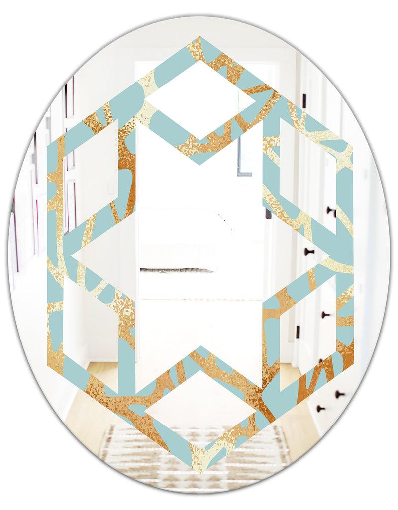 DesignQ Golden Luxury Metallic Geometrics IV - Modern Round Or Oval Wall Mirror - Hexagon Star