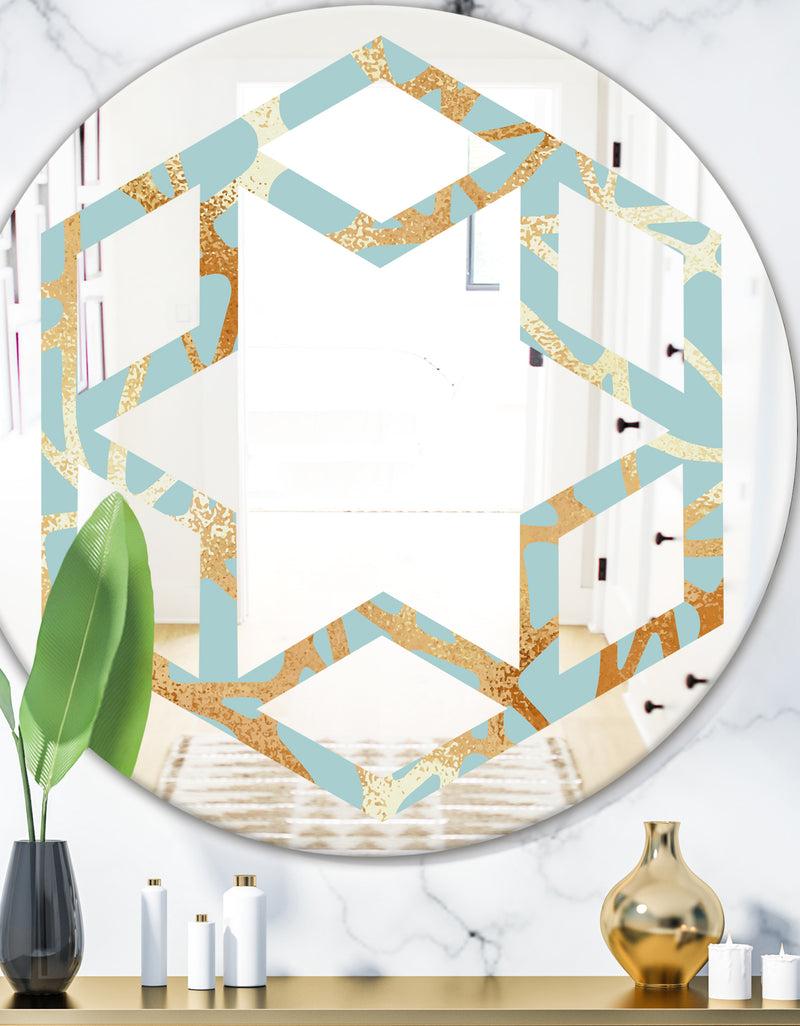 DesignQ Golden Luxury Metallic Geometrics IV - Modern Round or Oval Wall Mirror - Hexagon Star