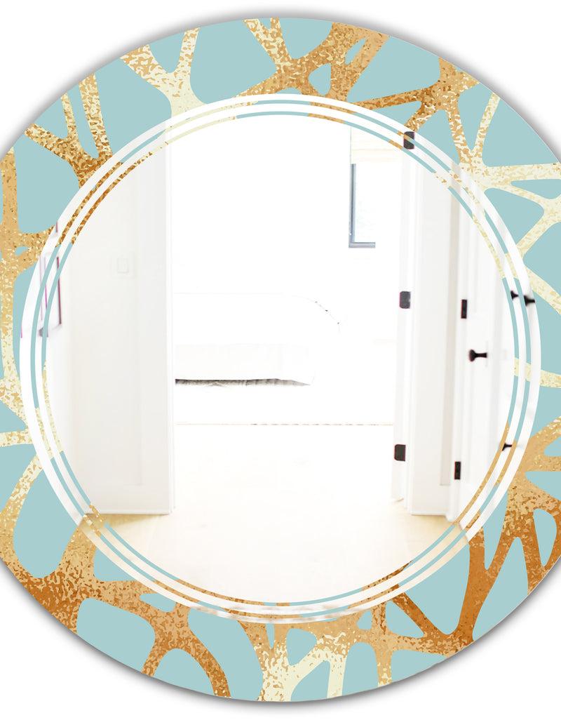 DesignQ Golden Luxury Metallic Geometrics IV - Modern Round Or Oval Wall Mirror - Triple C