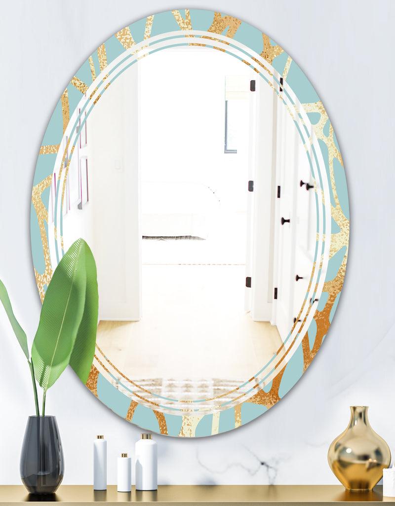 DesignQ Golden Luxury Metallic Geometrics IV - Modern Round Or Oval Wall Mirror - Triple C