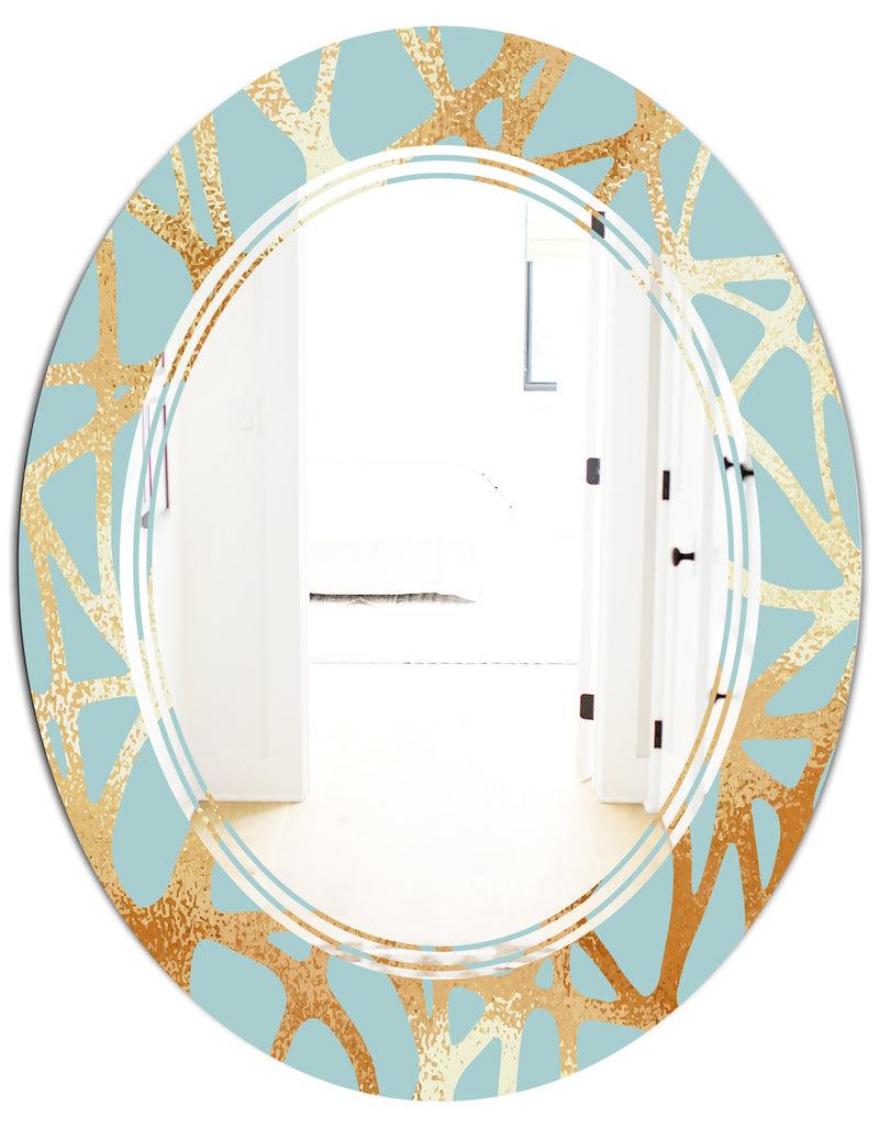 DesignQ Golden Luxury Metallic Geometrics IV - Modern Round Or Oval Wall Mirror - Triple C