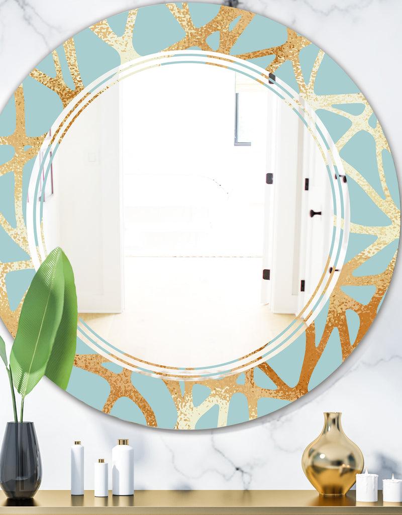 DesignQ Golden Luxury Metallic Geometrics IV - Modern Round or Oval Wall Mirror - Triple C