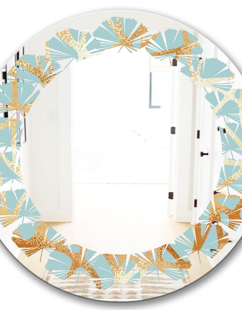 DesignQ Golden Luxury Metallic Geometrics IV - Modern Round Or Oval Wall Mirror - Leaves