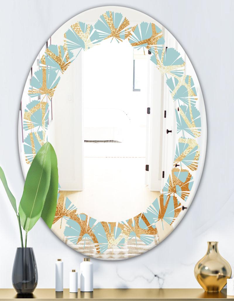 DesignQ Golden Luxury Metallic Geometrics IV - Modern Round Or Oval Wall Mirror - Leaves