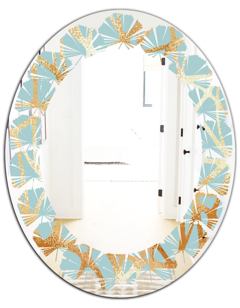 DesignQ Golden Luxury Metallic Geometrics IV - Modern Round Or Oval Wall Mirror - Leaves