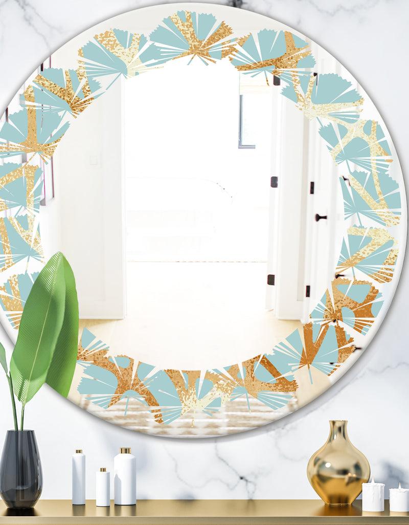 DesignQ Golden Luxury Metallic Geometrics IV - Modern Round or Oval Wall Mirror - Leaves